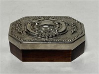 Small silver toned wood jewelry box