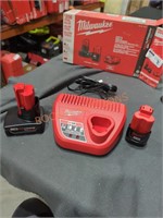 Milwaukee M12 2 ah and 4 ah battery & charger