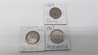 Coins 1969 Peru, Taiwan, 1967 Argentina vintage