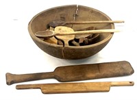 Assorted Primative Wood Kitchen Utensils