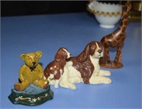 Vtg Cast Iron Painted Door Stop, Dog Figurine, and