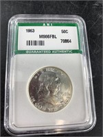 1963 Franklin silver half MS66 FBL by ANI