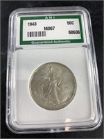 1943 Walking Liberty silver half dollar MS67 by AN