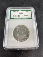 1968 D 40% silver Kennedy half MS67 by ANI