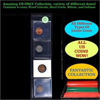 Superb Page of 4 US Small Cents Indian, Proof memo