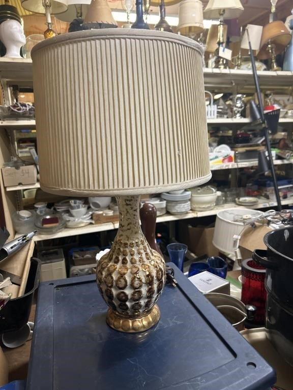 Vintage Lamp with shade Cream and Gold Tones