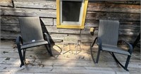 TWO OUTDOOR CHAIRS & TABLE