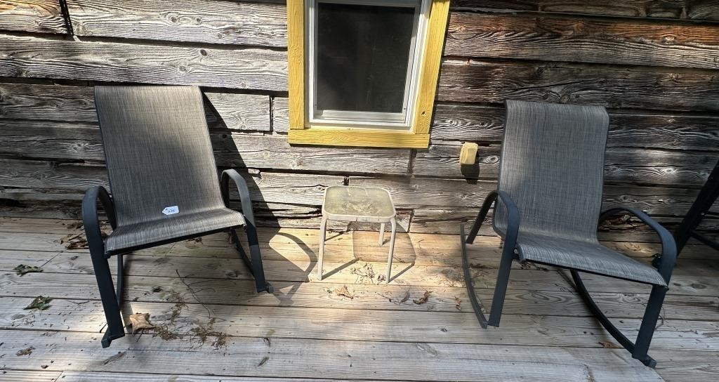 TWO OUTDOOR CHAIRS & TABLE