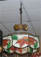 Vintage leaded stained glass chandelier