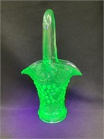 Green Uranium Glass Basket w/ Grapes, 10”T