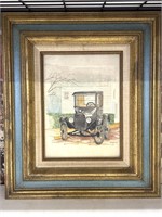 Original Watercolor Model T Art by Gorthy, Framed