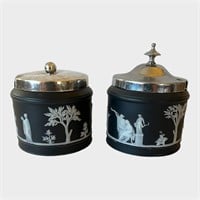 Pair of Antique Wedgwood Lidded Jam Pots