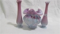 Fenton confetti vase & 2 bud vases
