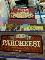 Board Games. Scrabble, Uncle Wiggly, Parcheesi