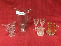 6 unmatched pattern glass items Ivy
