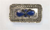 Small Footed Trinket / Pill Box With Blue Stones