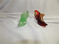 Vintage 2 Fenton Glass Cat Head Shoes Signed
