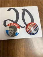 2 JOHN F KENNEDY POLITICAL PIN-BACK BUTTONS