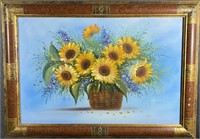 Oil On Canvas -sunflowers In Basket