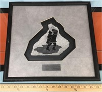 Framed Inuit slab carving - signed