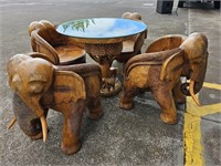 Beautiful Carved Wood Elephant Dining Set