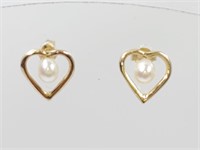 Heart Faux Pearl Pierced Earrings