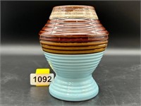 Vintage Brown Drip to blue stoneware vase 6.5"