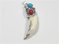 Horn Pendant with Turquoise & Red Stones NEW