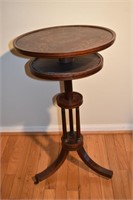 19th C mechanical circular 2-tier stand, parquetry