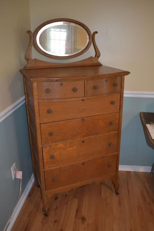 Oak 6 drawer gentleman's chest with oval mirror, 3