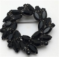 Vintage Brooch With Black Glass Beads