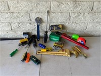 Assorted Tools, Tape Measure, Pipe Wrench ++