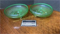 2 Vaseline bubble glass footed dishes