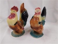 Hen & rooster multicolored glazed chickens, 7.5 "T