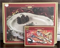Spode Christmas Tree Serving Platter + Cutlery Set