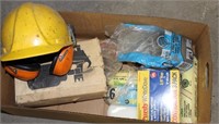 chainsaw hard hat paint gun and paint supplies