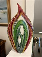 Vintage Art Glass Sculpture- Red, Yellow. & Green