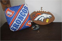 DENVER BRONCO PILLOW AND QUILT AND MISC
