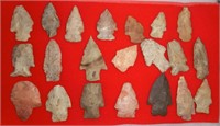 21 Native American arrowheads with display case