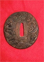 cast iron Tsuba for Japanese sword with case