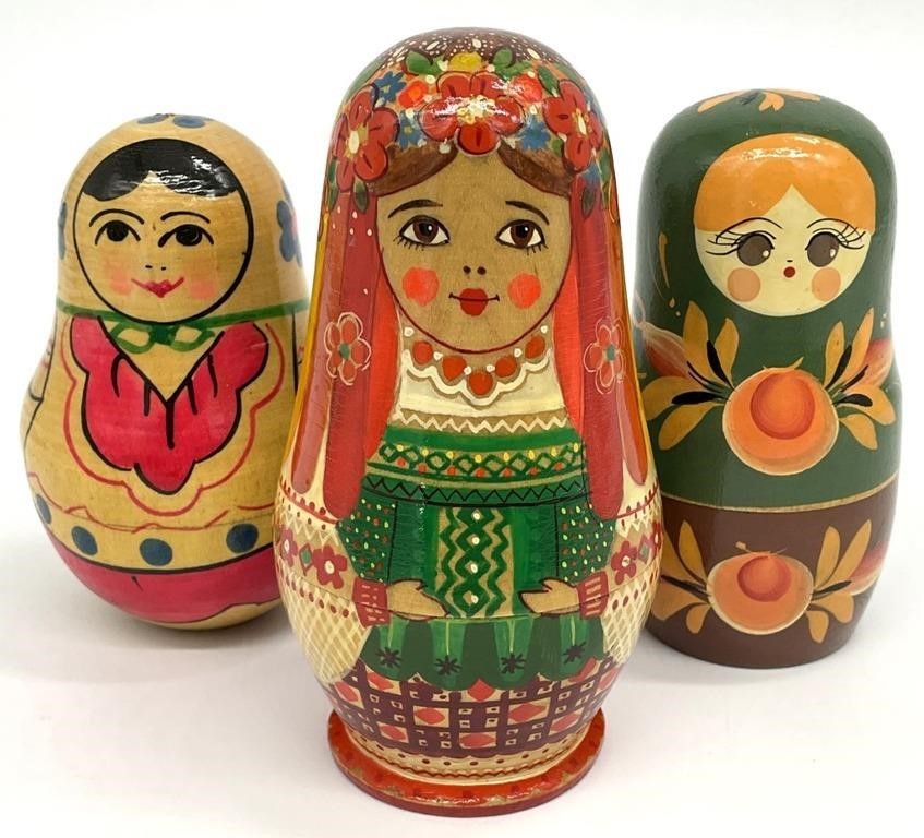 3 Russian Matryoshka Nesting & Rocking Dolls
