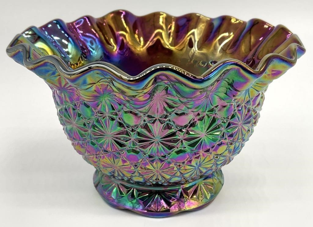 LE Smith Carnival Glass Daisy & Button Bowl