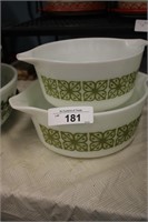 2 VINTAGE PYREX VERDE SQUARE FLOWER CASSEROLE