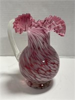 Cranberry Splatter Art Glass Pitcher