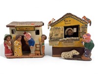 2 Handmade Peruvian Pottery Folk Art Buildings