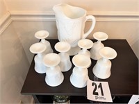 Milk Glass Pitcher & Glasses (8)