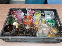 LARGE LOT COLOURED GLASS SOME CRYSTAL NO BIN