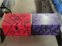 Purple / Pink Wood Chests W/Contents