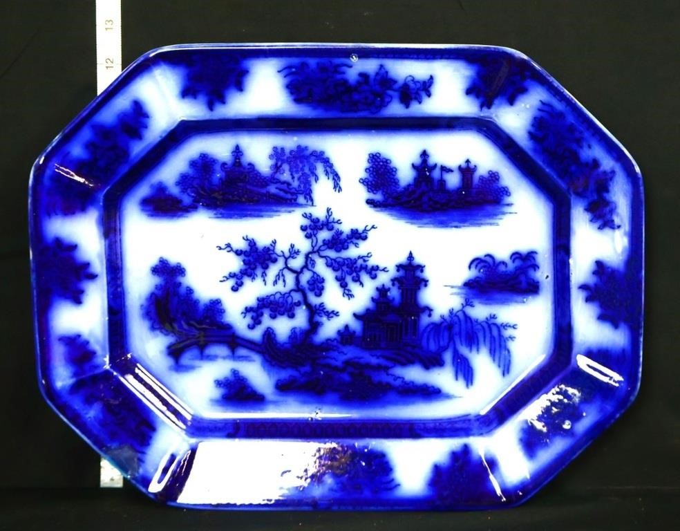 Vintage flow blue platter, see photos