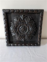Folk Art Wooden Carved Lotus Flower Plaque